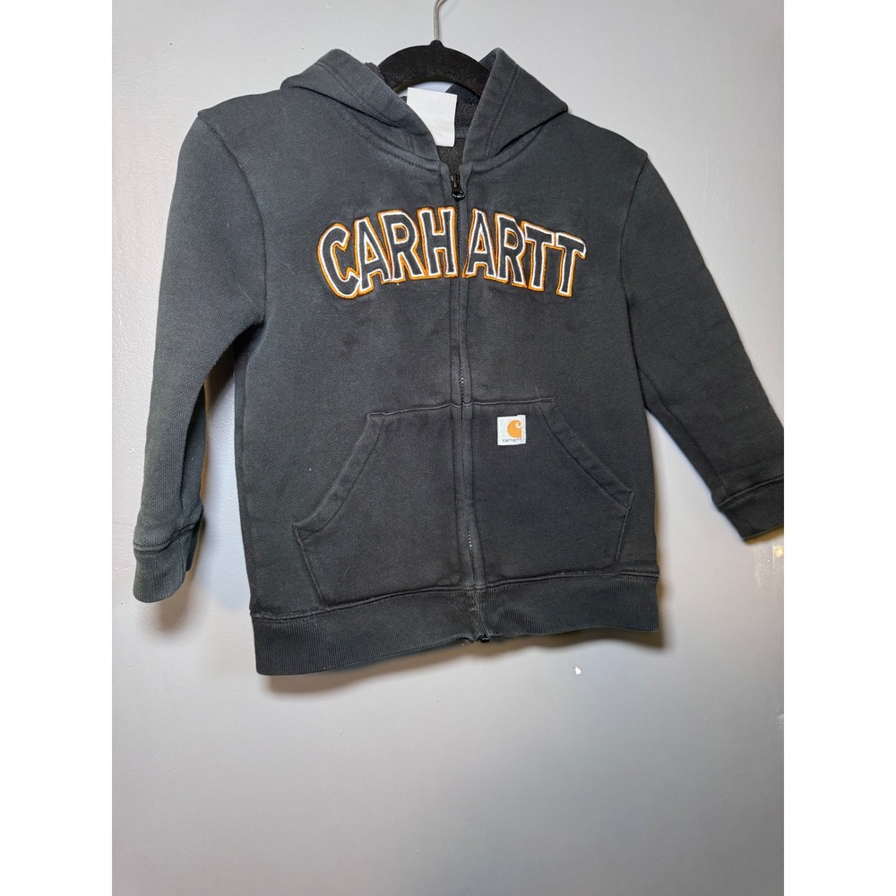 Carhartt Toddler Boys 3T Charcoal Grey Full Zip Embroidered Logo Hoodie Fleece